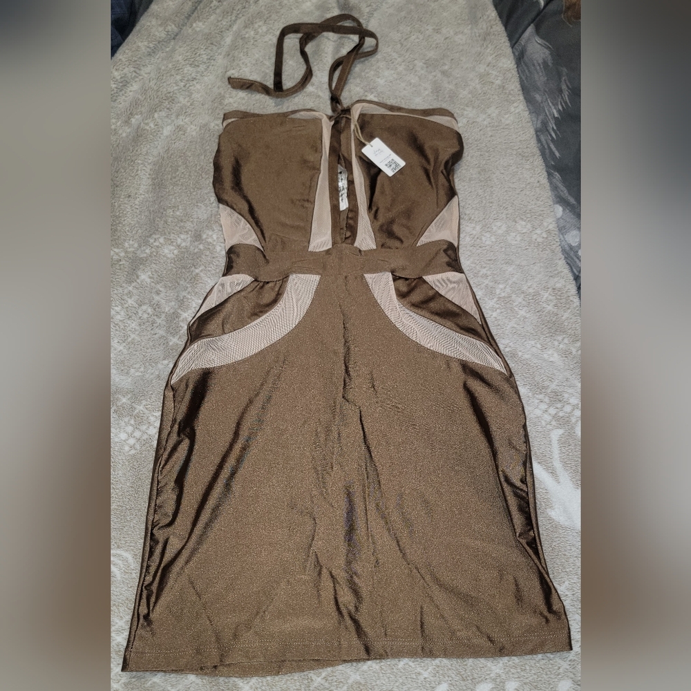 Elegant Brown and Cream Dress